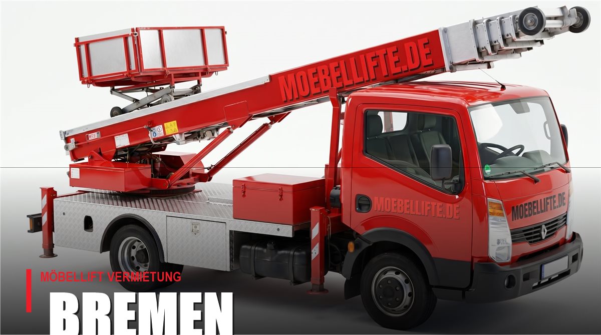 Möbellift mieten in Bremen – roter LKW-Möbellift von Möbellifte.de