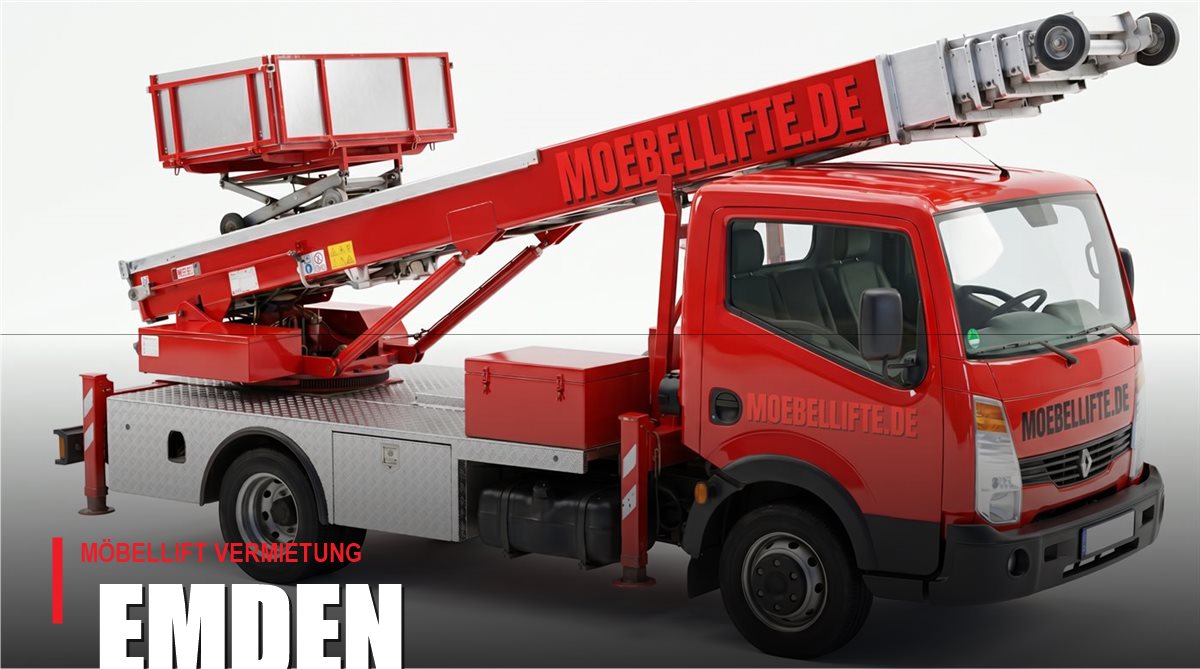 Möbellift mieten in Emden – roter LKW-Möbellift von Möbellifte.de