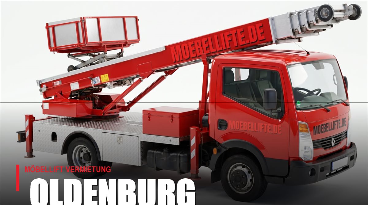 Möbellift mieten in Oldenburg – roter LKW-Möbellift von Möbellifte.de
