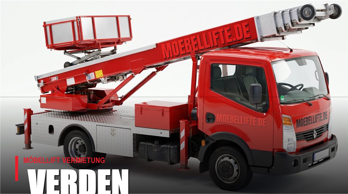 Möbellift mieten in Verden (Aller) – roter LKW-Möbellift von Möbellifte.de